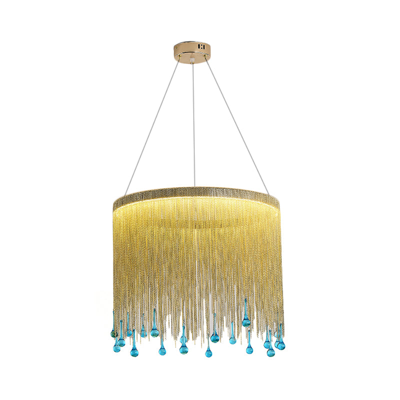 LED Metal Chandelier Light Fixture Countryside Silver/Gold Chain Fringe Living Room Ceiling Hang Fixture,16"/19.5"/23.5" Wide Clearhalo 'Ceiling Lights' 'Chandeliers' Lighting' options 328404