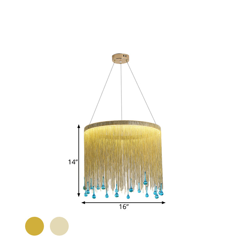 LED Metal Chandelier Light Fixture Countryside Silver/Gold Chain Fringe Living Room Ceiling Hang Fixture,16"/19.5"/23.5" Wide Clearhalo 'Ceiling Lights' 'Chandeliers' Lighting' options 328405