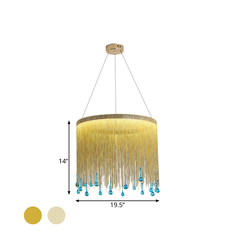 LED Metal Chandelier Light Fixture Countryside Silver/Gold Chain Fringe Living Room Ceiling Hang Fixture,16"/19.5"/23.5" Wide Clearhalo 'Ceiling Lights' 'Chandeliers' Lighting' options 328406