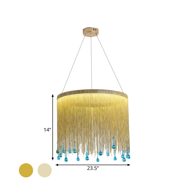 LED Metal Chandelier Light Fixture Countryside Silver/Gold Chain Fringe Living Room Ceiling Hang Fixture,16"/19.5"/23.5" Wide Clearhalo 'Ceiling Lights' 'Chandeliers' Lighting' options 328407