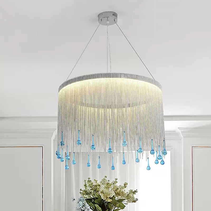 LED Metal Chandelier Light Fixture Countryside Silver/Gold Chain Fringe Living Room Ceiling Hang Fixture,16"/19.5"/23.5" Wide Clearhalo 'Ceiling Lights' 'Chandeliers' Lighting' options 328408