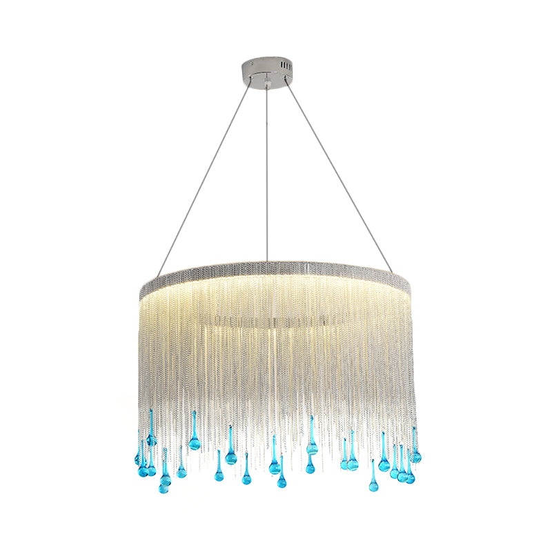 LED Metal Chandelier Light Fixture Countryside Silver/Gold Chain Fringe Living Room Ceiling Hang Fixture,16"/19.5"/23.5" Wide Clearhalo 'Ceiling Lights' 'Chandeliers' Lighting' options 328411