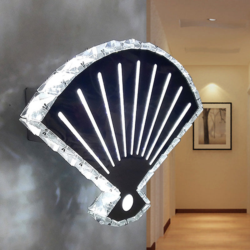 Black Fan Wall Lamp Minimal LED Beveled Crystal Wall Mounted Lighting in Warm/White Light Clearhalo 'Modern wall lights' 'Modern' 'Wall Lamps & Sconces' 'Wall Lights' Lighting' 328421