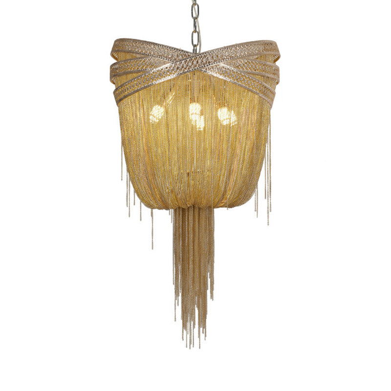 Gold/Silver 4/6/8 Lights Chandelier Lighting Rustic Metal Draped Beaded Hanging Light Fixture, 16"/19.5"/23.5" Wide Clearhalo 'Ceiling Lights' 'Chandeliers' Lighting' options 328445