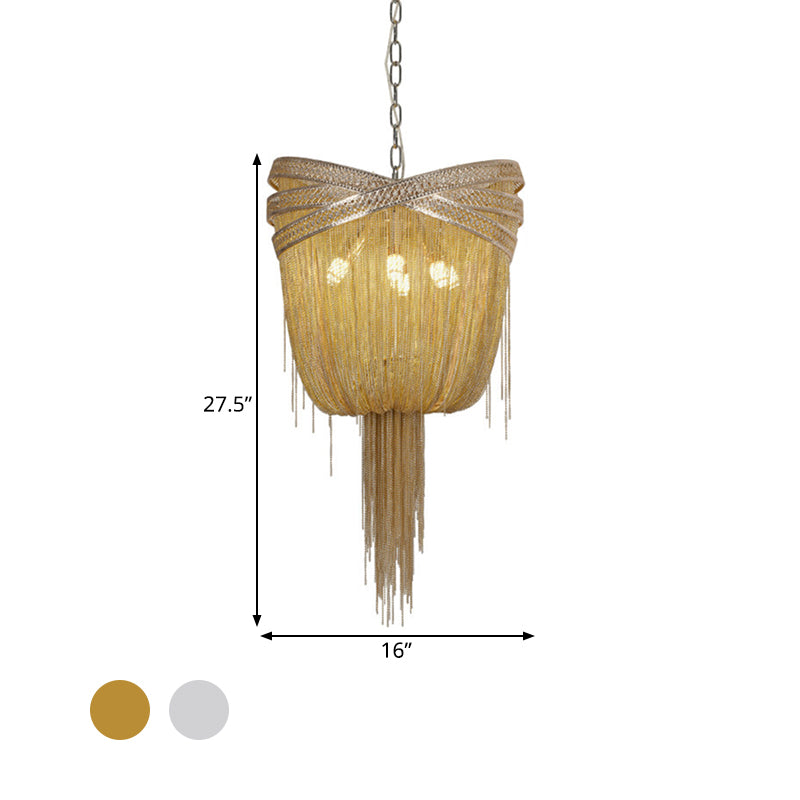 Gold/Silver 4/6/8 Lights Chandelier Lighting Rustic Metal Draped Beaded Hanging Light Fixture, 16"/19.5"/23.5" Wide Clearhalo 'Ceiling Lights' 'Chandeliers' Lighting' options 328446