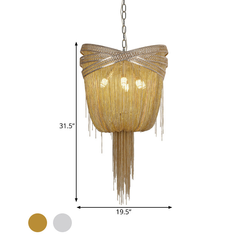 Gold/Silver 4/6/8 Lights Chandelier Lighting Rustic Metal Draped Beaded Hanging Light Fixture, 16"/19.5"/23.5" Wide Clearhalo 'Ceiling Lights' 'Chandeliers' Lighting' options 328447