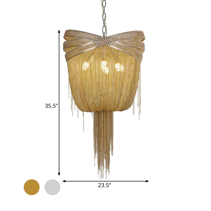 Gold/Silver 4/6/8 Lights Chandelier Lighting Rustic Metal Draped Beaded Hanging Light Fixture, 16"/19.5"/23.5" Wide Clearhalo 'Ceiling Lights' 'Chandeliers' Lighting' options 328448