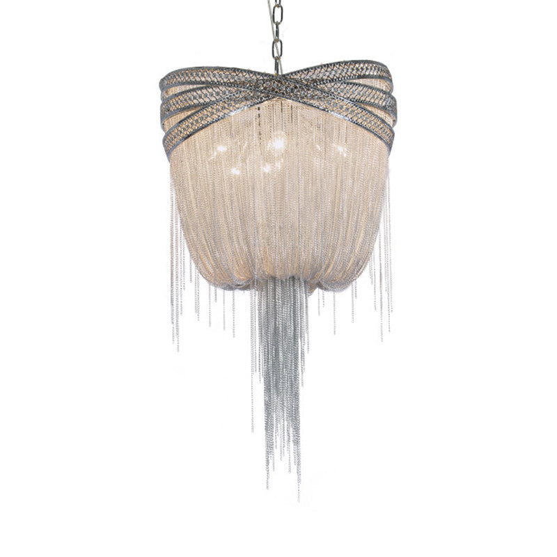 Gold/Silver 4/6/8 Lights Chandelier Lighting Rustic Metal Draped Beaded Hanging Light Fixture, 16"/19.5"/23.5" Wide Clearhalo 'Ceiling Lights' 'Chandeliers' Lighting' options 328450