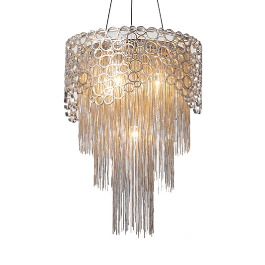 Silver Tiered Chandelier Lighting Fixture Lodge Metal 6 Lights Living Room Pendant Lamp Clearhalo 'Ceiling Lights' 'Chandeliers' Lighting' options 328472