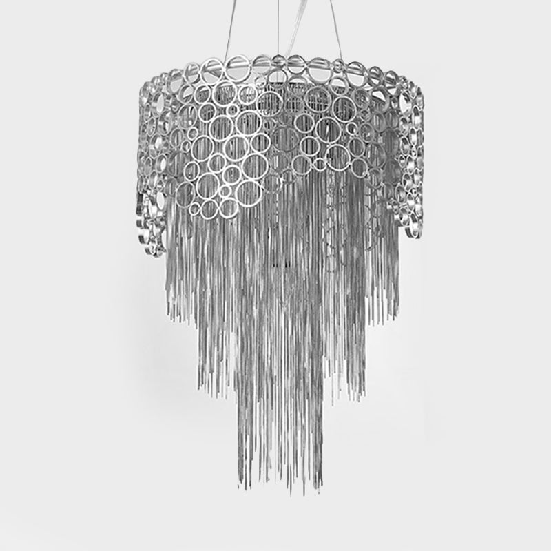 Silver Tiered Chandelier Lighting Fixture Lodge Metal 6 Lights Living Room Pendant Lamp Clearhalo 'Ceiling Lights' 'Chandeliers' Lighting' options 328473