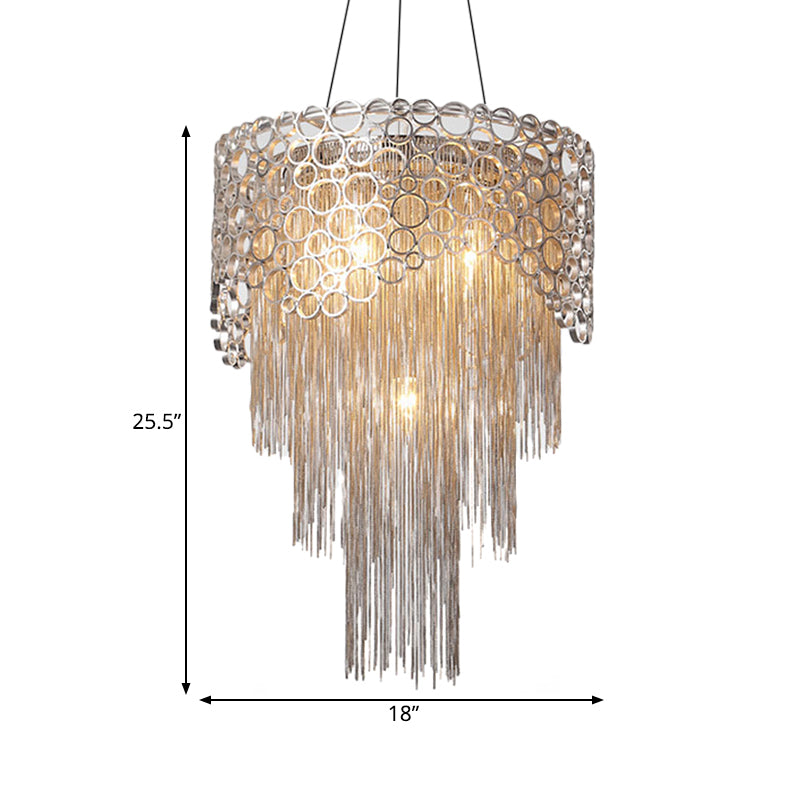 Silver Tiered Chandelier Lighting Fixture Lodge Metal 6 Lights Living Room Pendant Lamp Clearhalo 'Ceiling Lights' 'Chandeliers' Lighting' options 328474