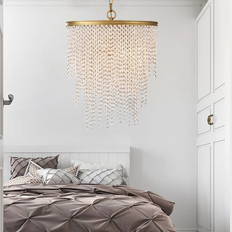 5/6 Lights Waterfall Chandelier Light Rural Brass Crystal Suspension Pendant for Bedroom Clearhalo 'Ceiling Lights' 'Chandeliers' Lighting' options 328565