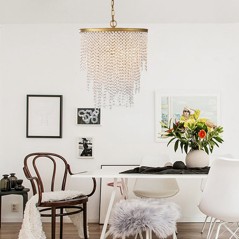 5/6 Lights Waterfall Chandelier Light Rural Brass Crystal Suspension Pendant for Bedroom Clearhalo 'Ceiling Lights' 'Chandeliers' Lighting' options 328567