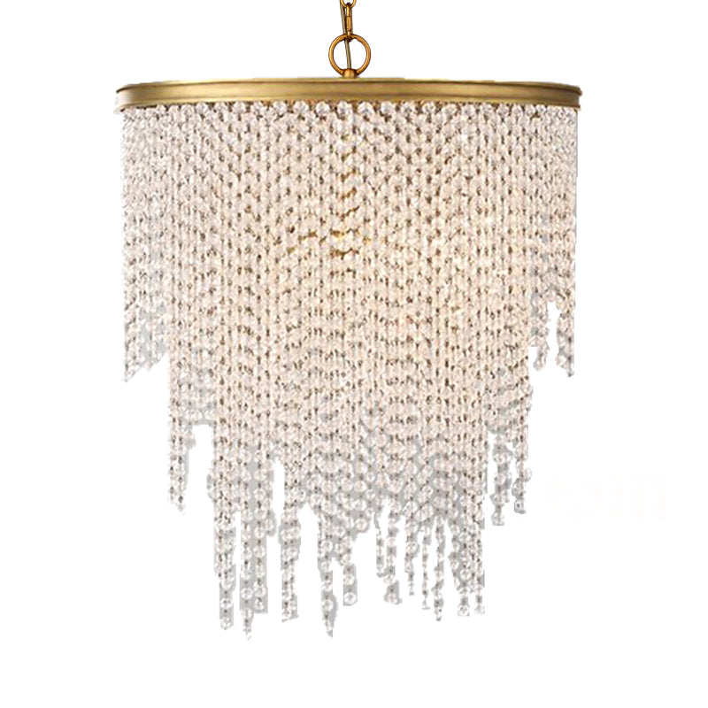 5/6 Lights Waterfall Chandelier Light Rural Brass Crystal Suspension Pendant for Bedroom Clearhalo 'Ceiling Lights' 'Chandeliers' Lighting' options 328568