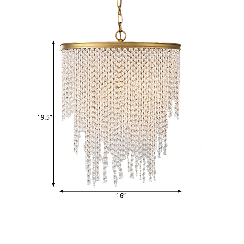 5/6 Lights Waterfall Chandelier Light Rural Brass Crystal Suspension Pendant for Bedroom Clearhalo 'Ceiling Lights' 'Chandeliers' Lighting' options 328569