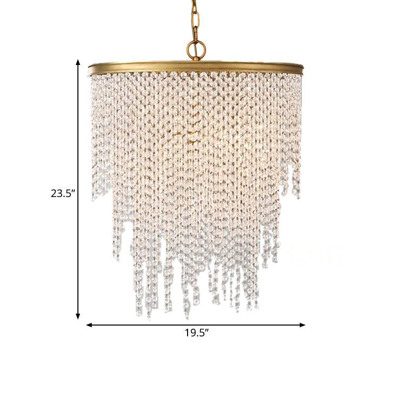 5/6 Lights Waterfall Chandelier Light Rural Brass Crystal Suspension Pendant for Bedroom Clearhalo 'Ceiling Lights' 'Chandeliers' Lighting' options 328570