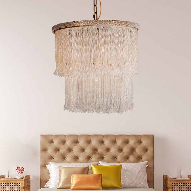 4 Lights Chandelier Light Fixture Rustic Tiered Crystal Hanging Lamp Kit in White for Bedroom White Clearhalo 'Ceiling Lights' 'Chandeliers' Lighting' options 328582_5e2c29ad-a4aa-4385-aa25-988d97e525c1