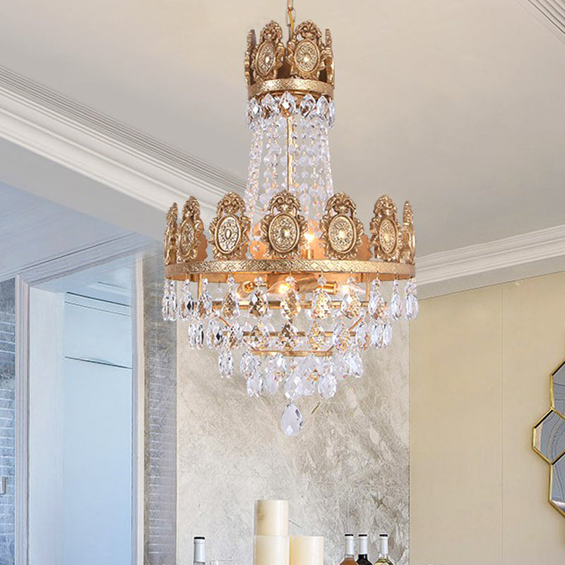 6 Lights Living Room Chandelier Lighting Lodge Silver/Gold Drop Pendant with Conical Crystal Shade Clearhalo 'Ceiling Lights' 'Chandeliers' Lighting' options 328608