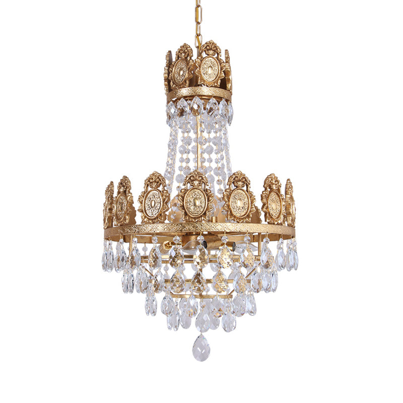 6 Lights Living Room Chandelier Lighting Lodge Silver/Gold Drop Pendant with Conical Crystal Shade Clearhalo 'Ceiling Lights' 'Chandeliers' Lighting' options 328610