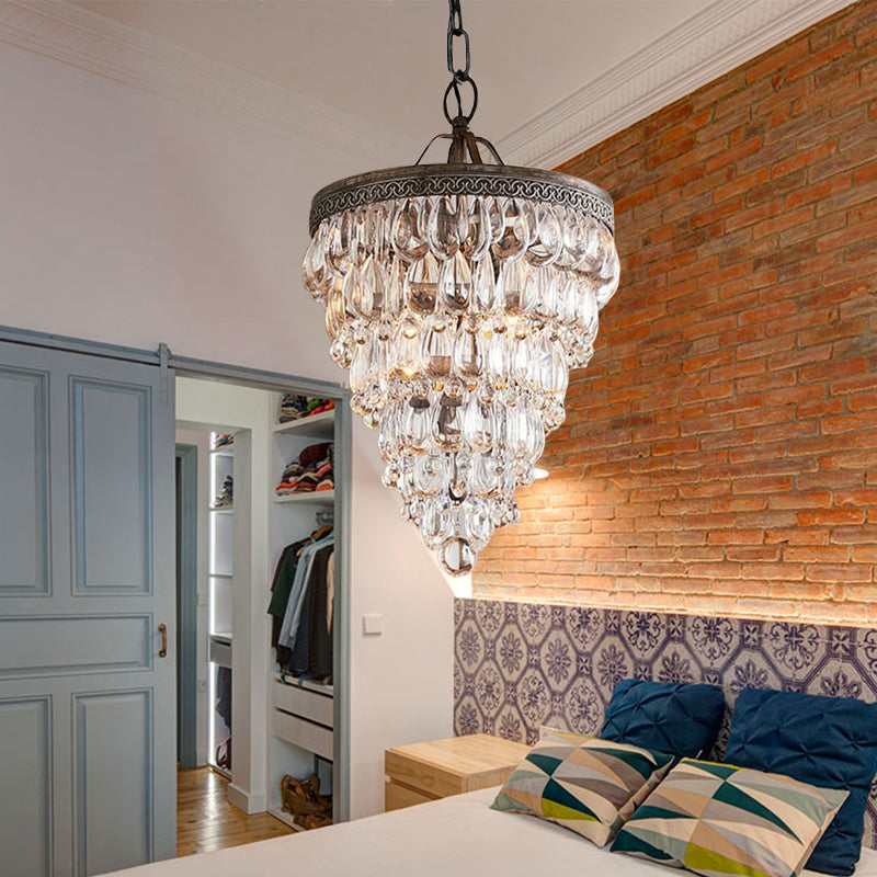 Layered Crystal Chandelier Lighting Fixture Traditional 8 Lights Living Room Pendant Lamp in Bronze Clearhalo 'Ceiling Lights' 'Chandeliers' Lighting' options 328623