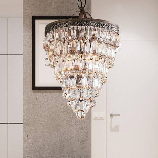 Layered Crystal Chandelier Lighting Fixture Traditional 8 Lights Living Room Pendant Lamp in Bronze Clearhalo 'Ceiling Lights' 'Chandeliers' Lighting' options 328624