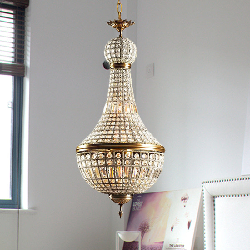 Basket Bedroom Chandelier Lamp Minimalism Crystal 6 Lights Brass Hanging Pendant Light Clearhalo 'Ceiling Lights' 'Chandeliers' Lighting' options 328635