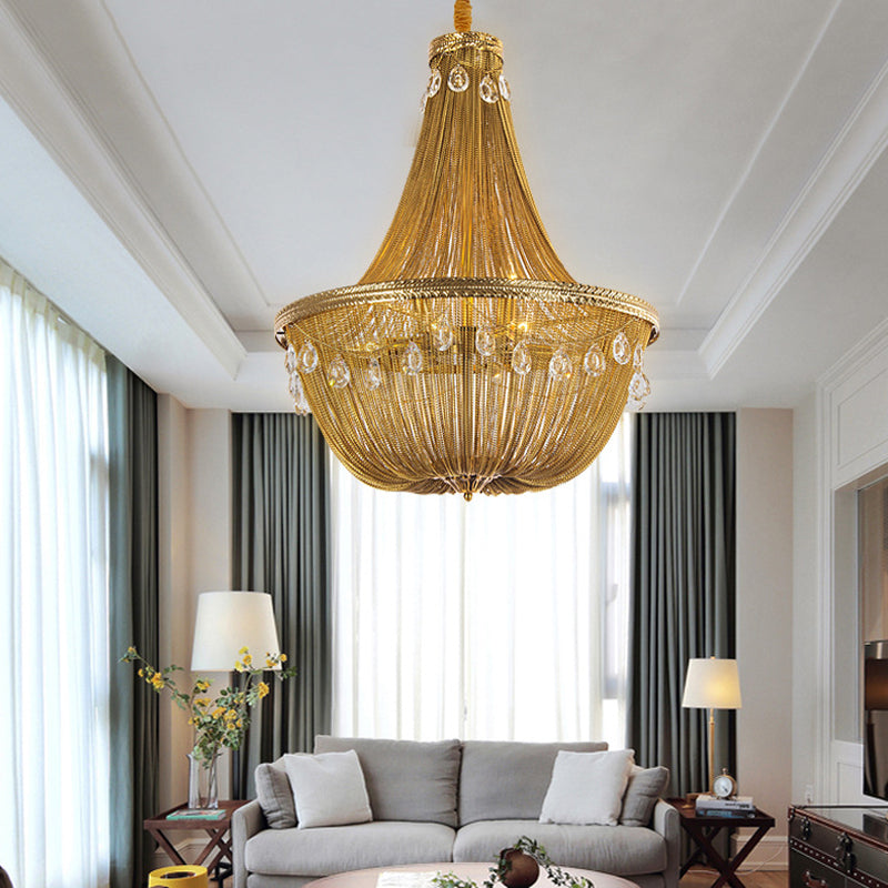 Gold 8 Lights Chandelier Pendant Light Countryside Metal Chain Suspension Lamp for Living Room Clearhalo 'Ceiling Lights' 'Chandeliers' Lighting' options 328653