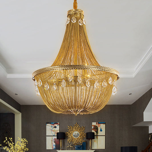 Gold 8 Lights Chandelier Pendant Light Countryside Metal Chain Suspension Lamp for Living Room Clearhalo 'Ceiling Lights' 'Chandeliers' Lighting' options 328654