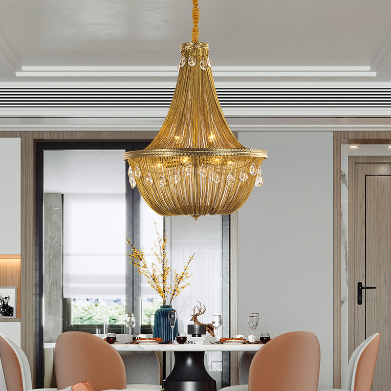 Gold 8 Lights Chandelier Pendant Light Countryside Metal Chain Suspension Lamp for Living Room Clearhalo 'Ceiling Lights' 'Chandeliers' Lighting' options 328655