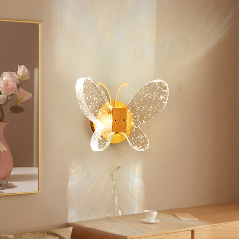 Modern Butterfly Bubble Crystal Sconce LED Wall Mounted Light Fixture in Gold for Bedroom Clearhalo 'Modern wall lights' 'Modern' 'Wall Lamps & Sconces' 'Wall Lights' Lighting' 328664