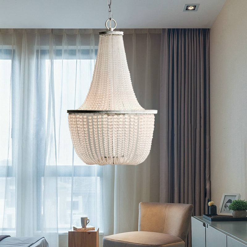 White Beaded Pendant Chandelier Rustic Style Crystal 3 Lights Bedroom Hanging Light Fixture Clearhalo 'Ceiling Lights' 'Chandeliers' Lighting' options 328667