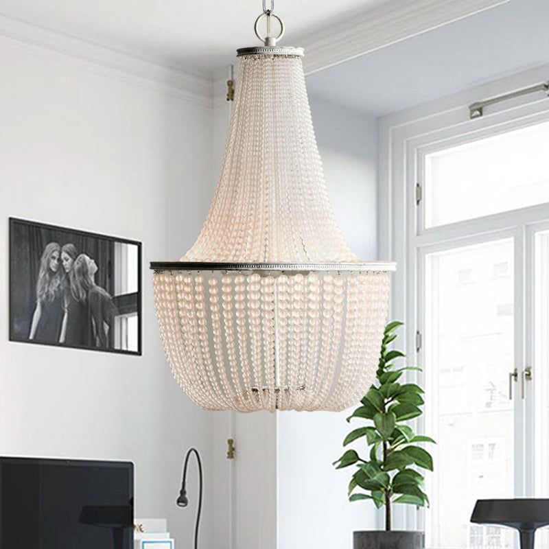 White Beaded Pendant Chandelier Rustic Style Crystal 3 Lights Bedroom Hanging Light Fixture Clearhalo 'Ceiling Lights' 'Chandeliers' Lighting' options 328668