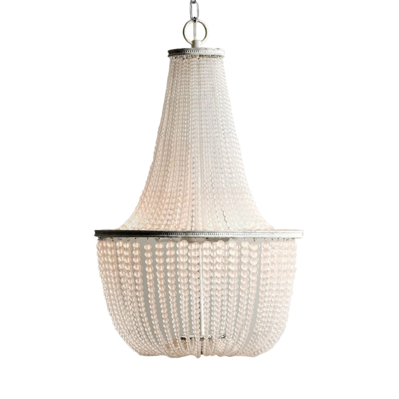 White Beaded Pendant Chandelier Rustic Style Crystal 3 Lights Bedroom Hanging Light Fixture Clearhalo 'Ceiling Lights' 'Chandeliers' Lighting' options 328670