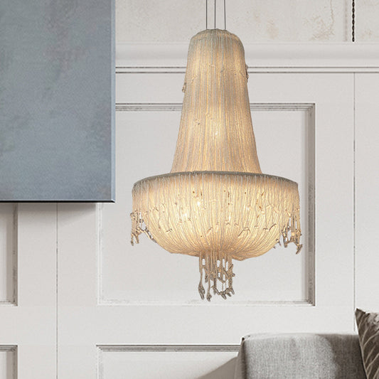 Crystal Basket Hanging Chandelier Rural 6 Lights Pendant Lighting Fixture in White Clearhalo 'Ceiling Lights' 'Chandeliers' Lighting' options 328683