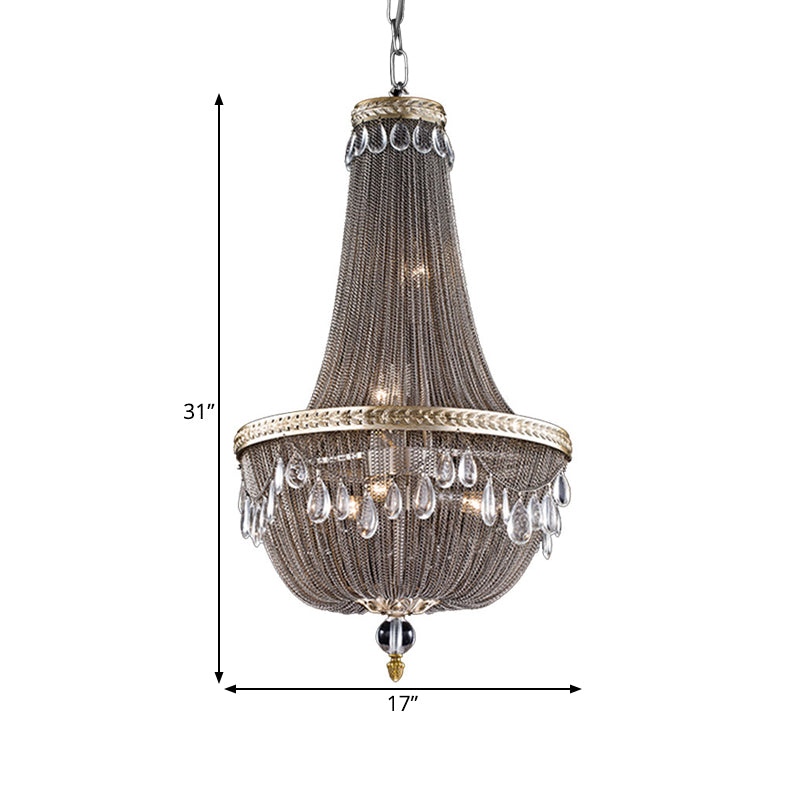 Crystal Silver Ceiling Chandelier Basket Shaped 6 Lights Lodge Pendant Light Fixture Clearhalo 'Ceiling Lights' 'Chandeliers' Lighting' options 328693