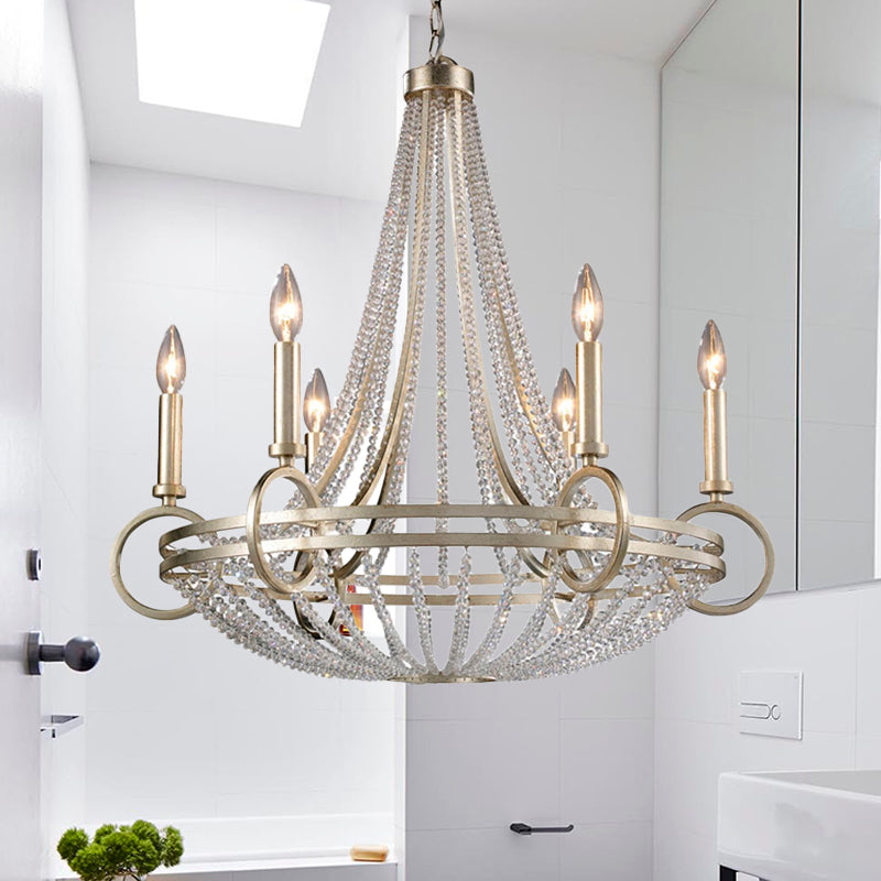 6 Lights Candle-Style Chandelier Traditional Metallic Down Lighting Pendant for Kitchen Clearhalo 'Ceiling Lights' 'Chandeliers' Lighting' options 328695