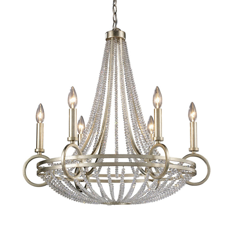 6 Lights Candle-Style Chandelier Traditional Metallic Down Lighting Pendant for Kitchen Clearhalo 'Ceiling Lights' 'Chandeliers' Lighting' options 328697