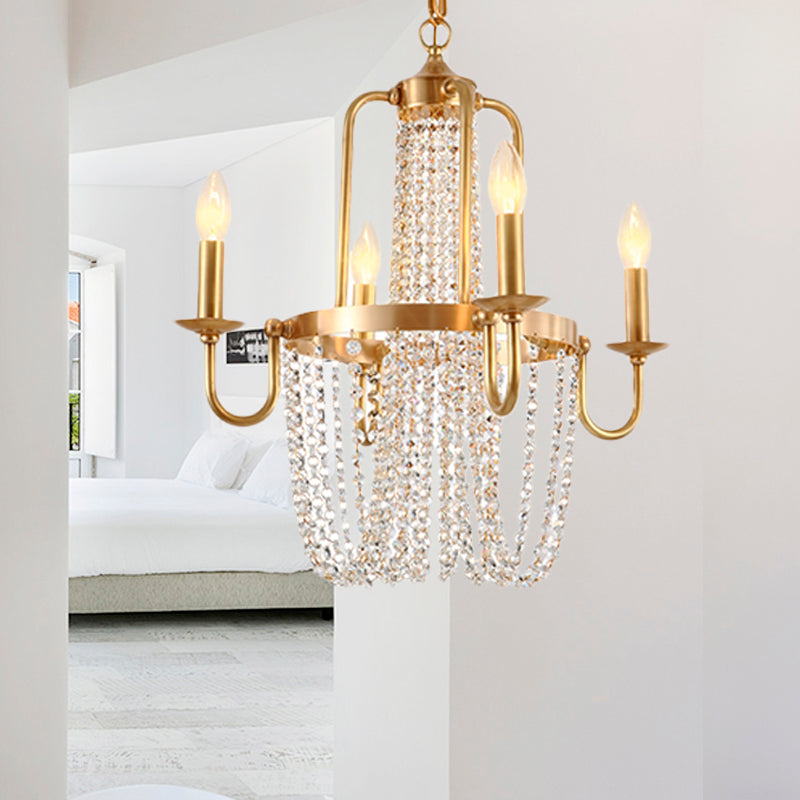 4/6 Lights Chandelier Light Minimalism Candlestick Crystal Hanging Lamp Kit in Gold for Bedroom Clearhalo 'Ceiling Lights' 'Chandeliers' Lighting' options 328746