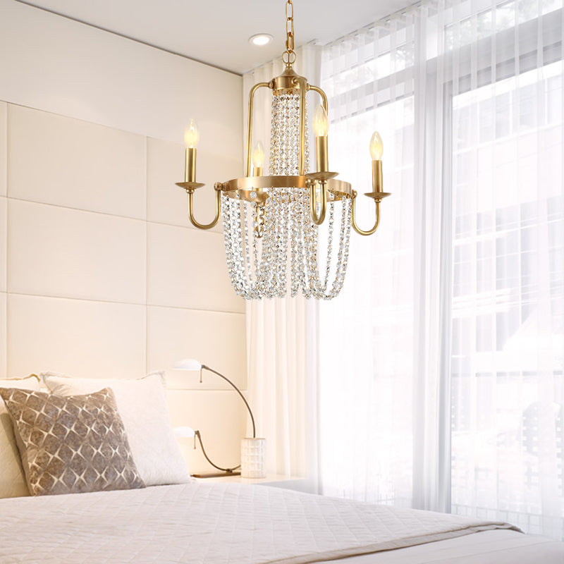 4/6 Lights Chandelier Light Minimalism Candlestick Crystal Hanging Lamp Kit in Gold for Bedroom Clearhalo 'Ceiling Lights' 'Chandeliers' Lighting' options 328747