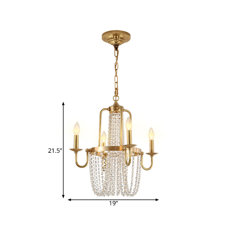 4/6 Lights Chandelier Light Minimalism Candlestick Crystal Hanging Lamp Kit in Gold for Bedroom Clearhalo 'Ceiling Lights' 'Chandeliers' Lighting' options 328749