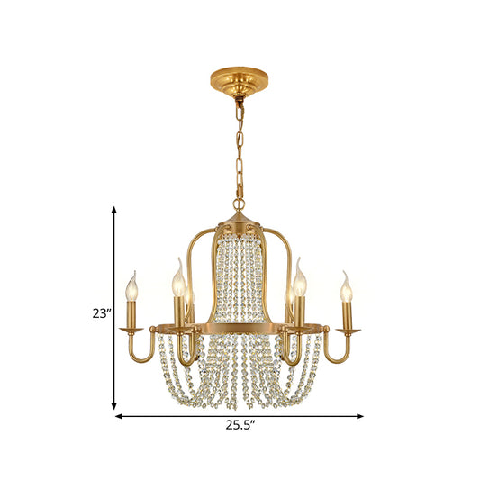 4/6 Lights Chandelier Light Minimalism Candlestick Crystal Hanging Lamp Kit in Gold for Bedroom Clearhalo 'Ceiling Lights' 'Chandeliers' Lighting' options 328752