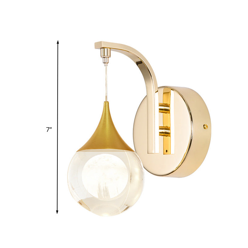 Gold LED Wall Mount Lamp Retro Crystal Sphere Wall Sconce Lighting for Living Room Clearhalo 'Wall Lamps & Sconces' 'Wall Lights' Lighting' 328761