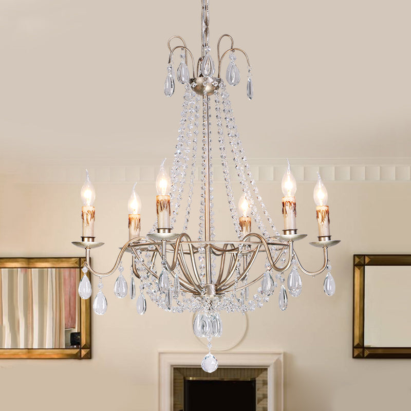 6 Lights Crystal Chandelier Light Fixture Simple Silver Candelabra Living Room Ceiling Suspension Lamp Clearhalo 'Ceiling Lights' 'Chandeliers' Lighting' options 328770