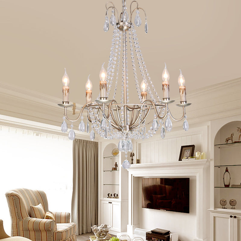 6 Lights Crystal Chandelier Light Fixture Simple Silver Candelabra Living Room Ceiling Suspension Lamp Clearhalo 'Ceiling Lights' 'Chandeliers' Lighting' options 328772