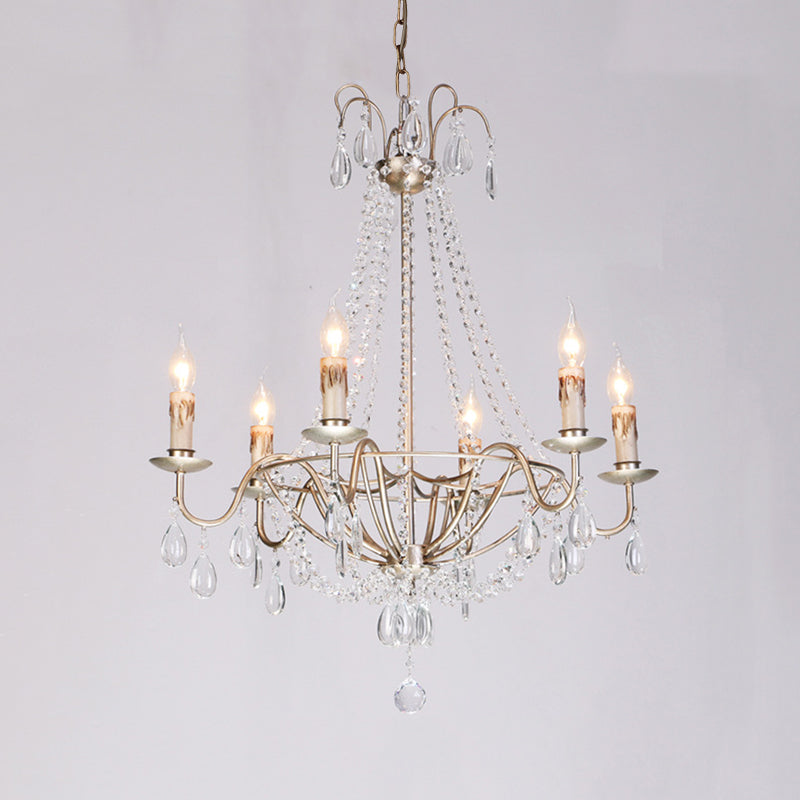 6 Lights Crystal Chandelier Light Fixture Simple Silver Candelabra Living Room Ceiling Suspension Lamp Clearhalo 'Ceiling Lights' 'Chandeliers' Lighting' options 328773