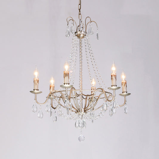 6 Lights Crystal Chandelier Light Fixture Simple Silver Candelabra Living Room Ceiling Suspension Lamp Clearhalo 'Ceiling Lights' 'Chandeliers' Lighting' options 328773