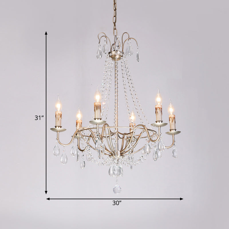 6 Lights Crystal Chandelier Light Fixture Simple Silver Candelabra Living Room Ceiling Suspension Lamp Clearhalo 'Ceiling Lights' 'Chandeliers' Lighting' options 328774