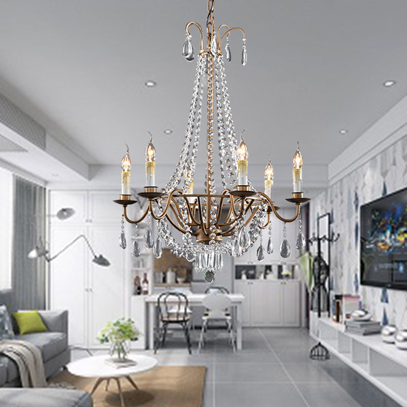 Draping Bead Crystal Chandelier Lighting 6 Lights Corridor Pendant Light Fixture in Brown Clearhalo 'Ceiling Lights' 'Chandeliers' Lighting' options 328783