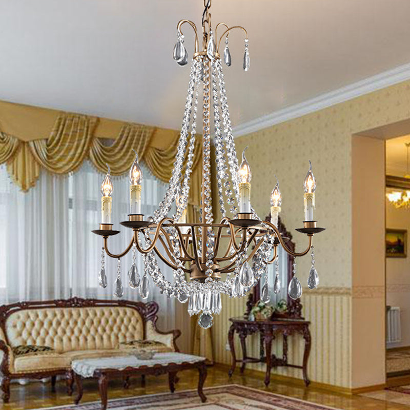 Draping Bead Crystal Chandelier Lighting 6 Lights Corridor Pendant Light Fixture in Brown Clearhalo 'Ceiling Lights' 'Chandeliers' Lighting' options 328784