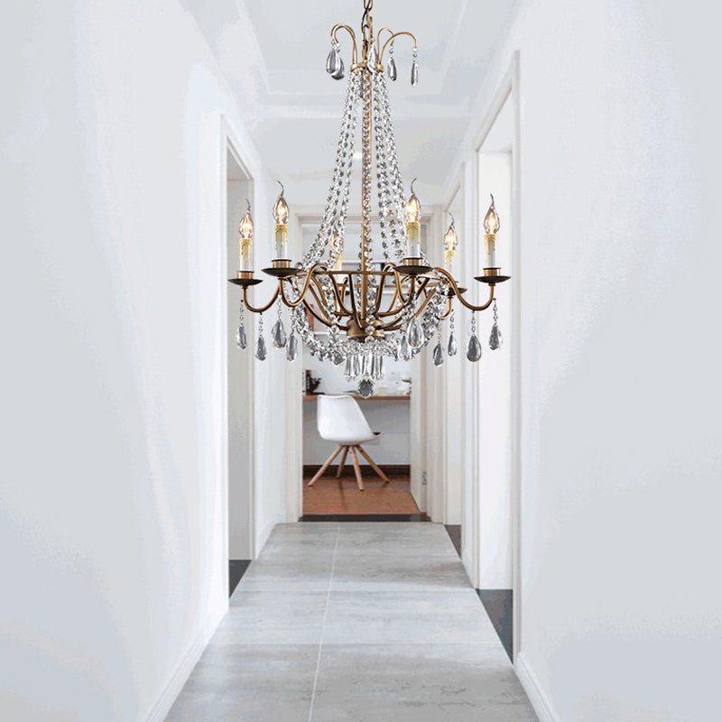 Draping Bead Crystal Chandelier Lighting 6 Lights Corridor Pendant Light Fixture in Brown Clearhalo 'Ceiling Lights' 'Chandeliers' Lighting' options 328785